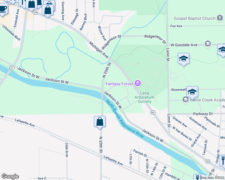 map of restaurants, bars, coffee shops, grocery stores, and more near 180 Arbor Pointe Drive in Battle Creek