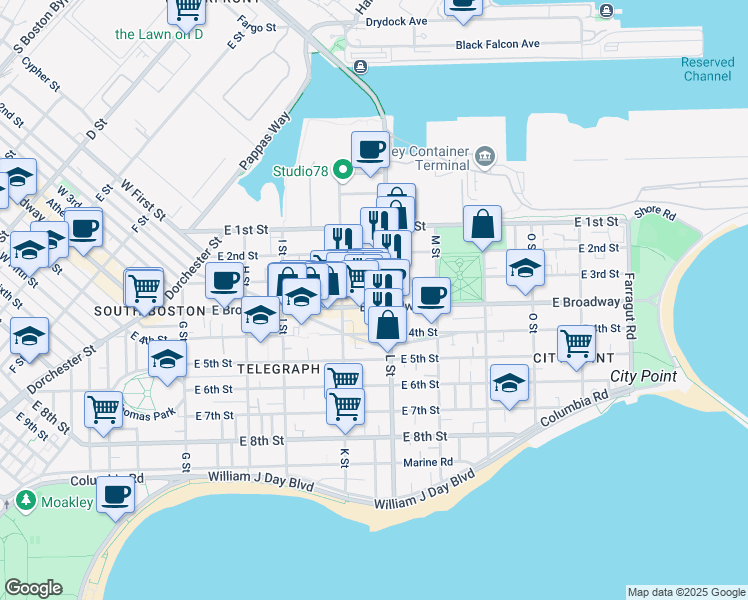 map of restaurants, bars, coffee shops, grocery stores, and more near in Boston