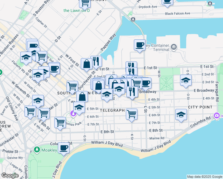 map of restaurants, bars, coffee shops, grocery stores, and more near in Boston