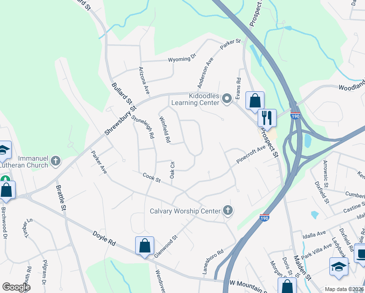 map of restaurants, bars, coffee shops, grocery stores, and more near 85 Woodridge Road in Holden