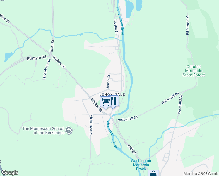 map of restaurants, bars, coffee shops, grocery stores, and more near 18 Elm Street in Lenox