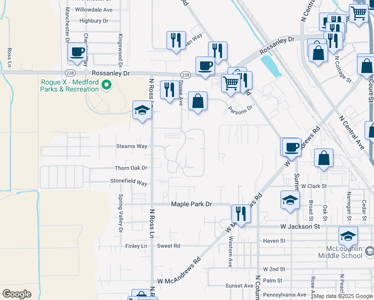 map of restaurants, bars, coffee shops, grocery stores, and more near 878 Carol Rae in Medford