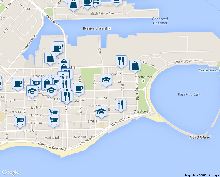 map of restaurants, bars, coffee shops, grocery stores, and more near 866 East Broadway in Boston