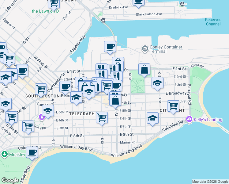 map of restaurants, bars, coffee shops, grocery stores, and more near in Boston