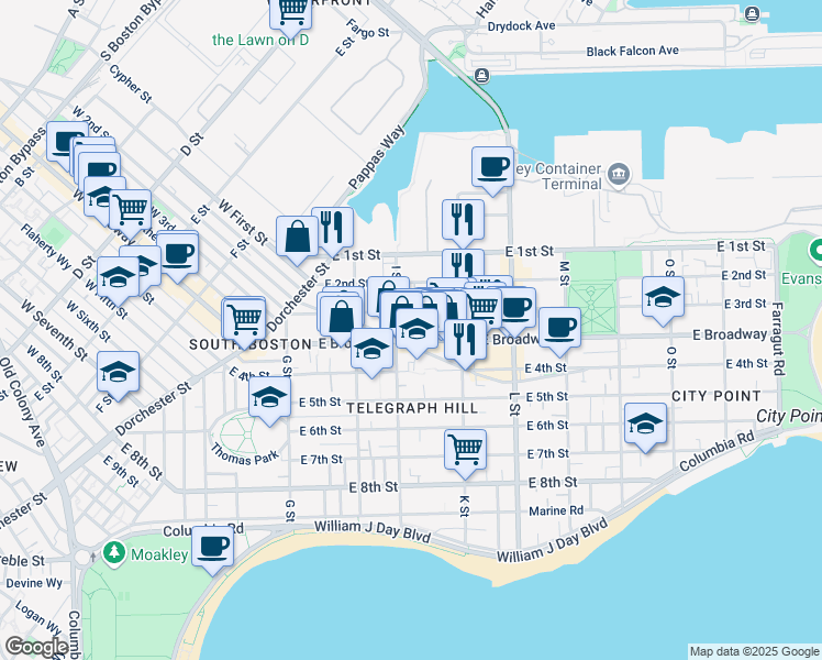 map of restaurants, bars, coffee shops, grocery stores, and more near in Boston