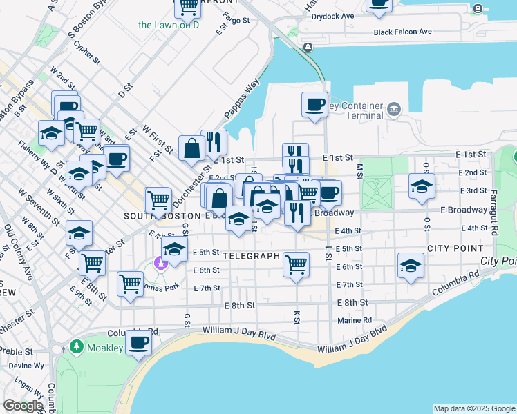 map of restaurants, bars, coffee shops, grocery stores, and more near in Boston