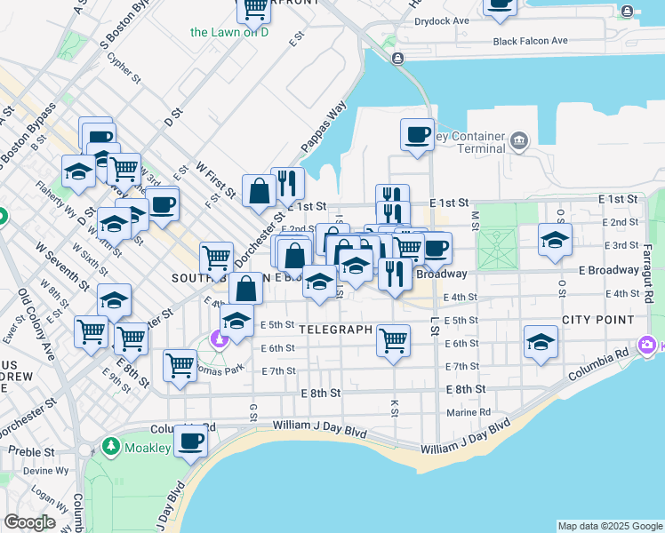map of restaurants, bars, coffee shops, grocery stores, and more near in Boston