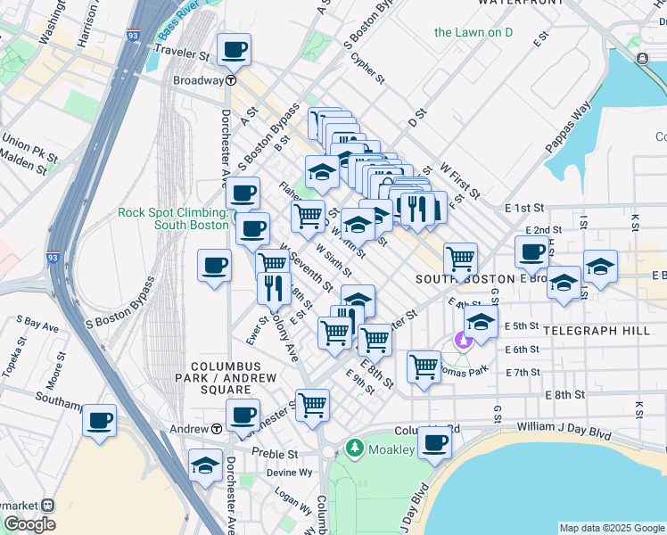 map of restaurants, bars, coffee shops, grocery stores, and more near in Boston
