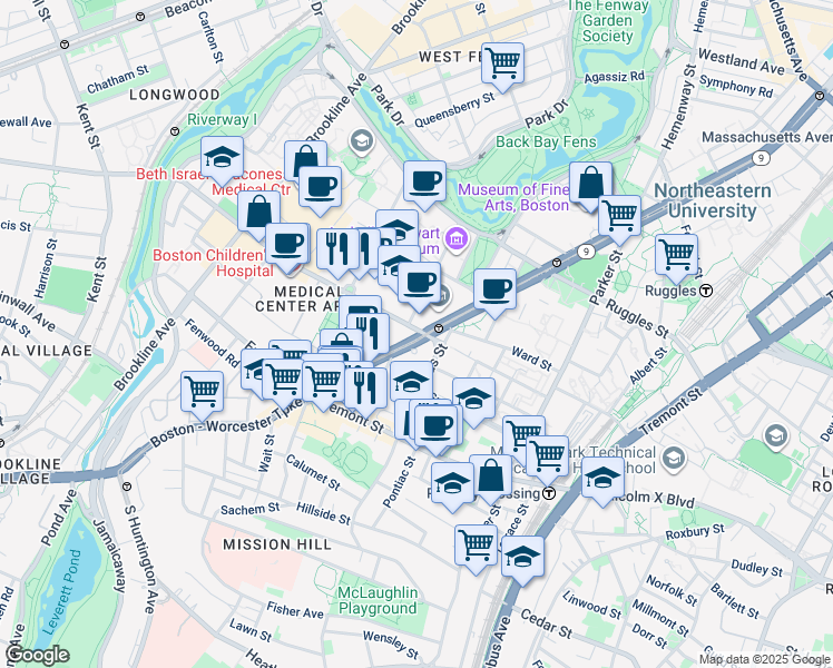 map of restaurants, bars, coffee shops, grocery stores, and more near in Boston