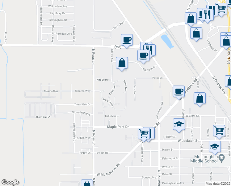 map of restaurants, bars, coffee shops, grocery stores, and more near 878 Carol Rae in Medford
