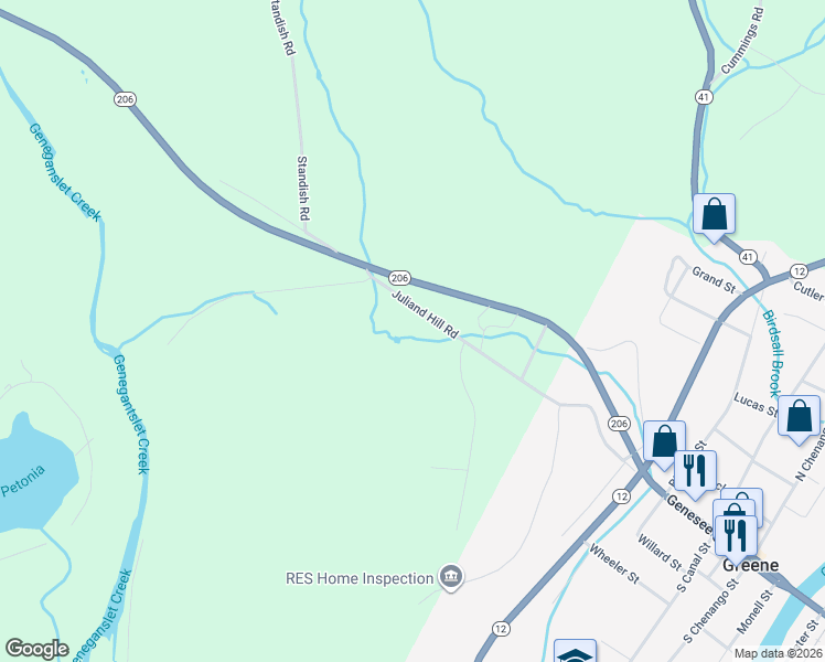 map of restaurants, bars, coffee shops, grocery stores, and more near 134 Juliand Hill Rd in Greene