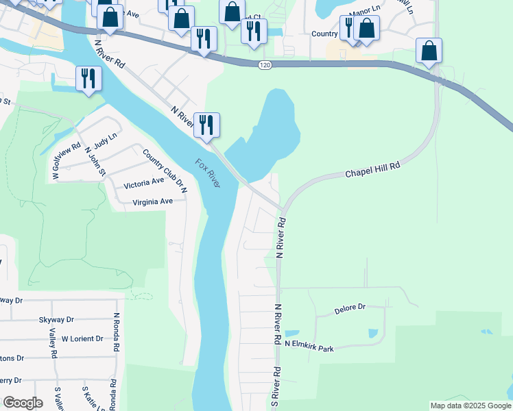 map of restaurants, bars, coffee shops, grocery stores, and more near 606 Mineral Springs Drive in McHenry