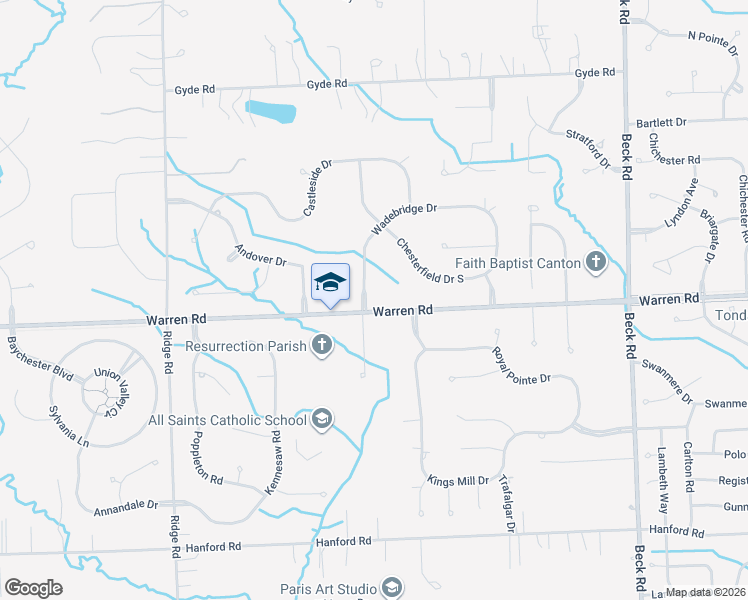 map of restaurants, bars, coffee shops, grocery stores, and more near 7214 Wadebridge Drive in Canton