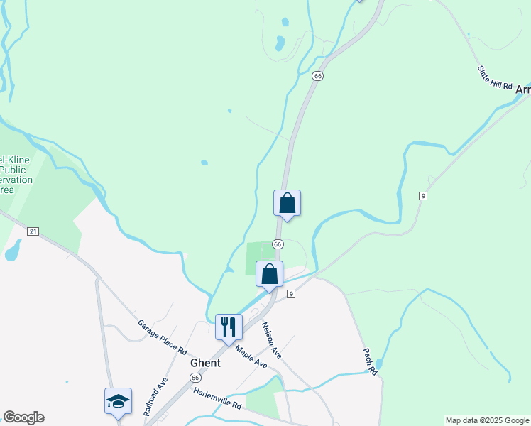 map of restaurants, bars, coffee shops, grocery stores, and more near 2424 Highway 66 in Chatham