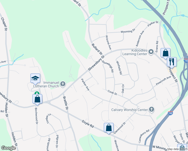 map of restaurants, bars, coffee shops, grocery stores, and more near 22 Anthony Drive in Holden