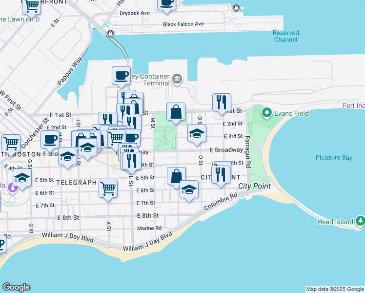 map of restaurants, bars, coffee shops, grocery stores, and more near in Boston