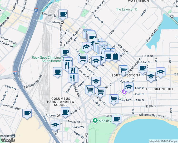 map of restaurants, bars, coffee shops, grocery stores, and more near in Boston