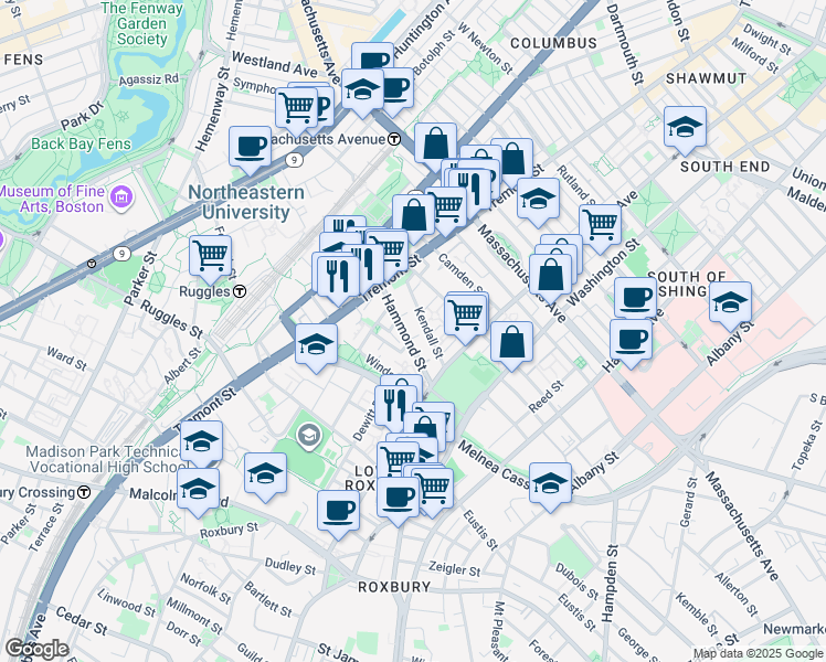 map of restaurants, bars, coffee shops, grocery stores, and more near 10-70 Kendall Street in Boston