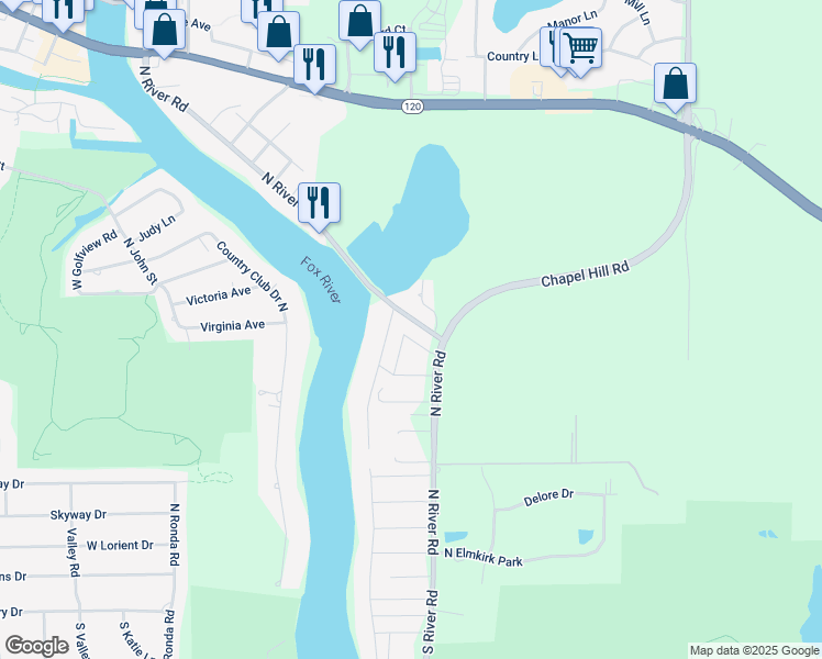 map of restaurants, bars, coffee shops, grocery stores, and more near 606 Mineral Springs Drive in McHenry
