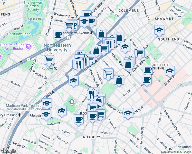 map of restaurants, bars, coffee shops, grocery stores, and more near 10-70 Kendall Street in Boston