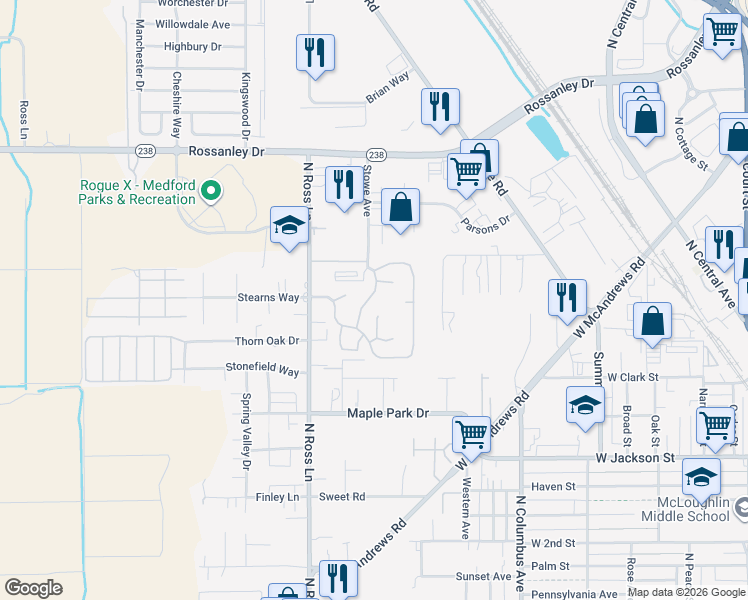 map of restaurants, bars, coffee shops, grocery stores, and more near 878 Carol Rae in Medford