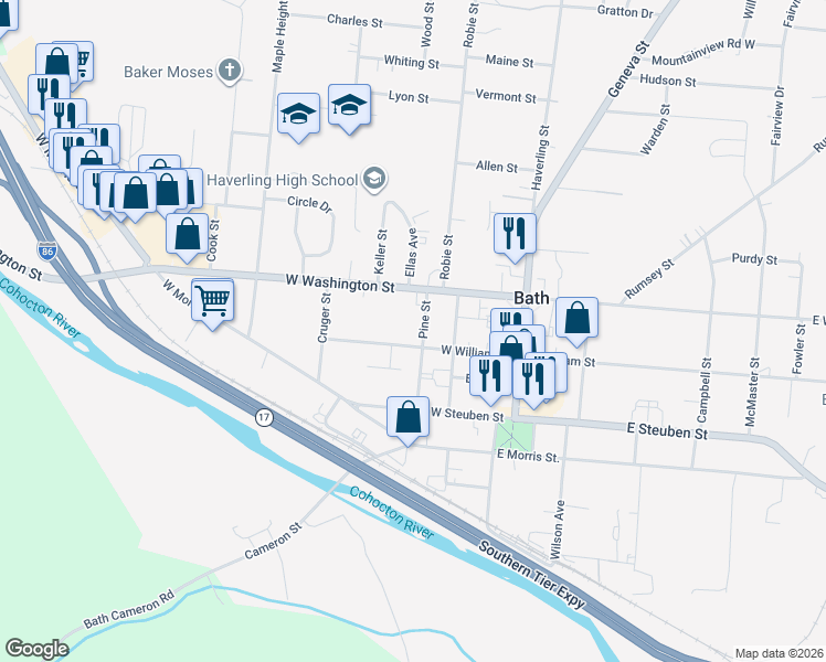 map of restaurants, bars, coffee shops, grocery stores, and more near 102 Pine St in Bath