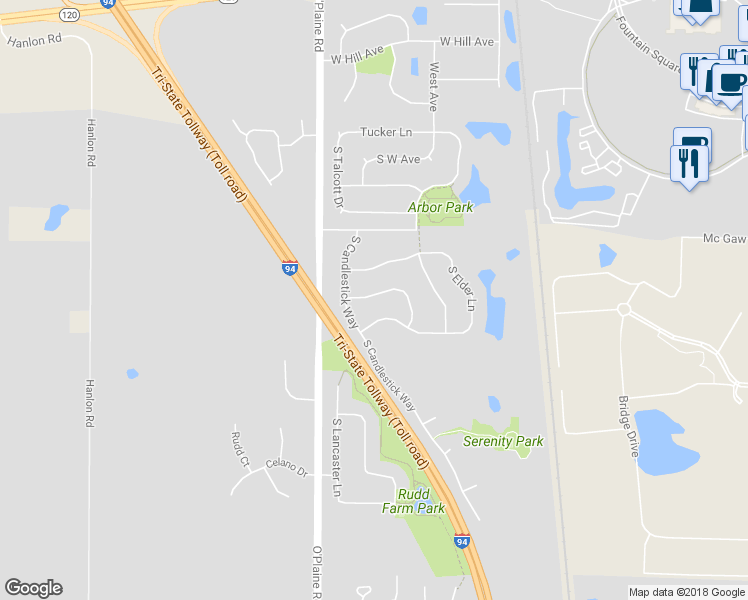 map of restaurants, bars, coffee shops, grocery stores, and more near 4487 West Quill Lane in Waukegan