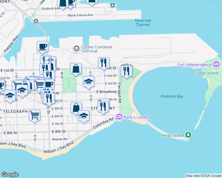 map of restaurants, bars, coffee shops, grocery stores, and more near 936 East Broadway in Boston
