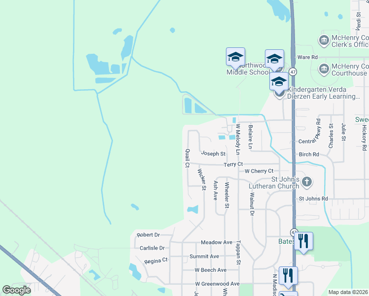 map of restaurants, bars, coffee shops, grocery stores, and more near 1930 Quail Court in Woodstock