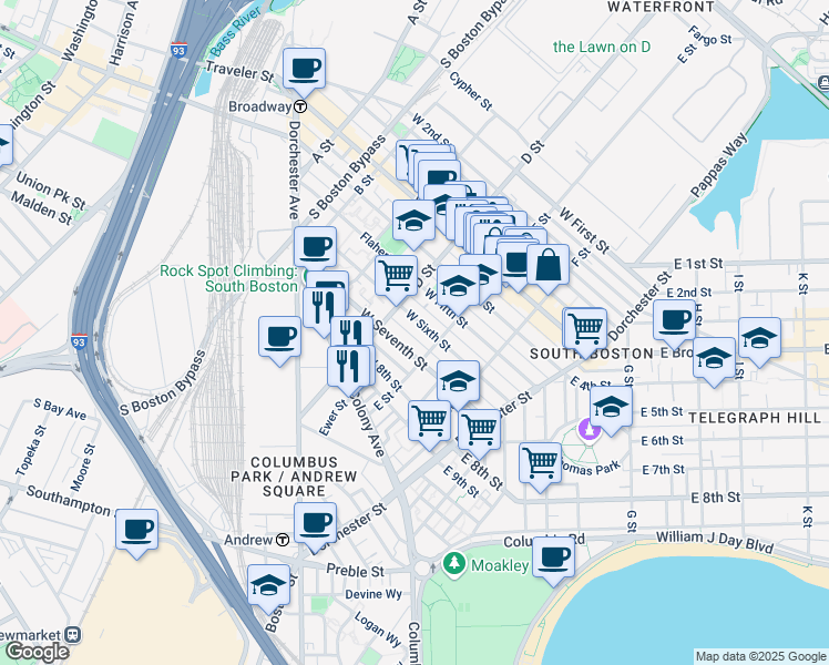 map of restaurants, bars, coffee shops, grocery stores, and more near in Boston