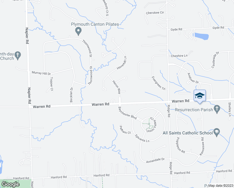 map of restaurants, bars, coffee shops, grocery stores, and more near 7261 Heron Way in Canton