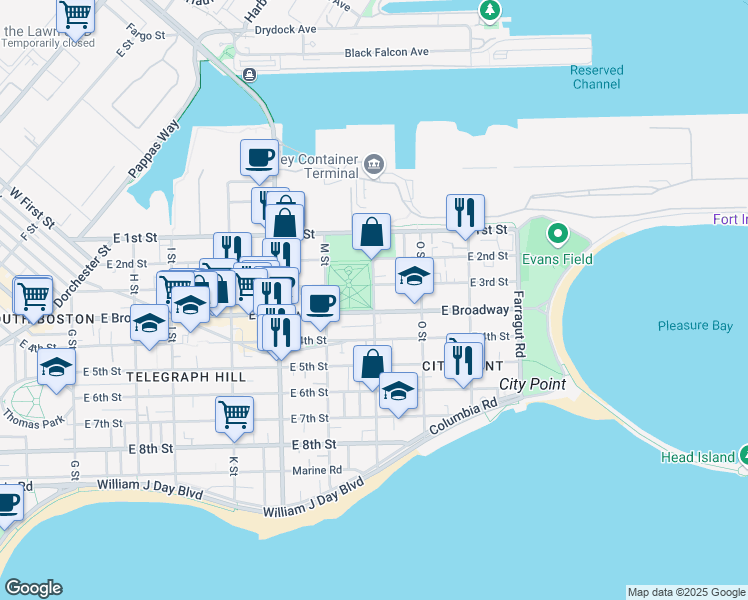 map of restaurants, bars, coffee shops, grocery stores, and more near in Boston