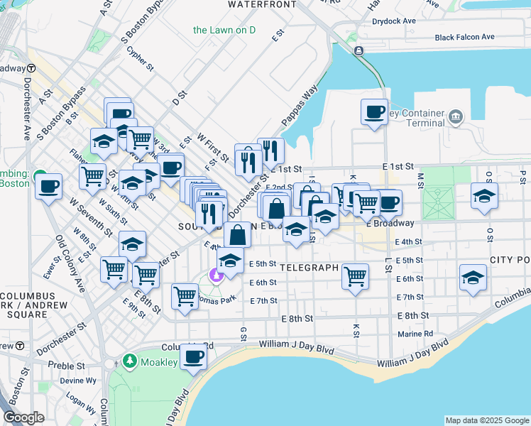map of restaurants, bars, coffee shops, grocery stores, and more near 433 East 3rd Street in Boston