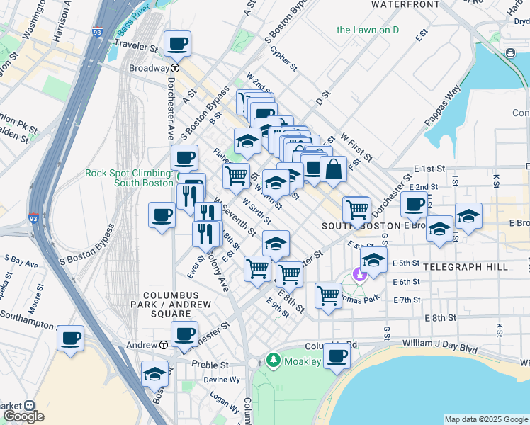 map of restaurants, bars, coffee shops, grocery stores, and more near in Boston