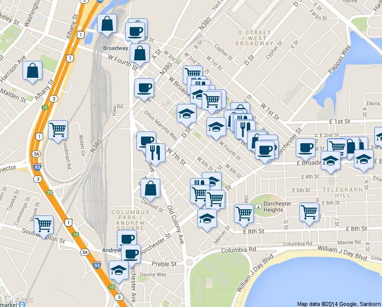map of restaurants, bars, coffee shops, grocery stores, and more near in Boston
