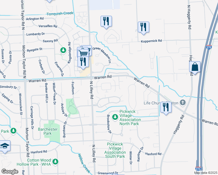 map of restaurants, bars, coffee shops, grocery stores, and more near 42132 Carriage Cove Circle in Canton