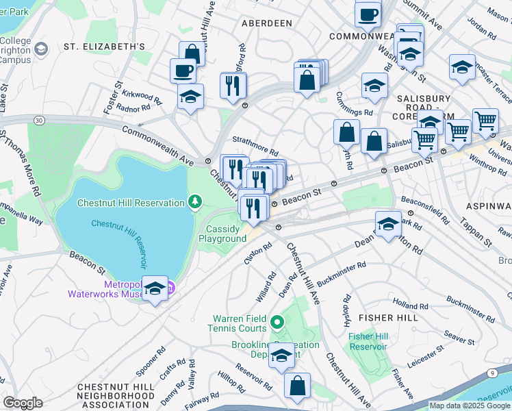 map of restaurants, bars, coffee shops, grocery stores, and more near in Boston