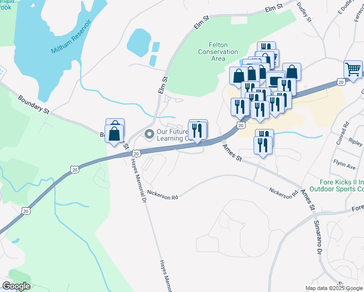 map of restaurants, bars, coffee shops, grocery stores, and more near 35 Applebriar Lane in Marlborough