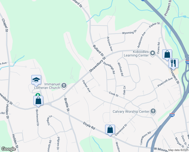 map of restaurants, bars, coffee shops, grocery stores, and more near 22 Anthony Drive in Holden