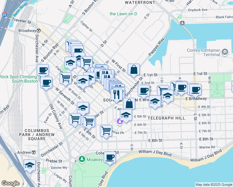 map of restaurants, bars, coffee shops, grocery stores, and more near in Boston