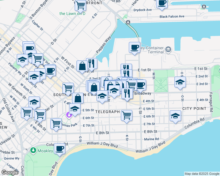 map of restaurants, bars, coffee shops, grocery stores, and more near in Boston