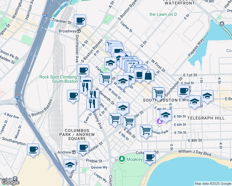 map of restaurants, bars, coffee shops, grocery stores, and more near in Boston