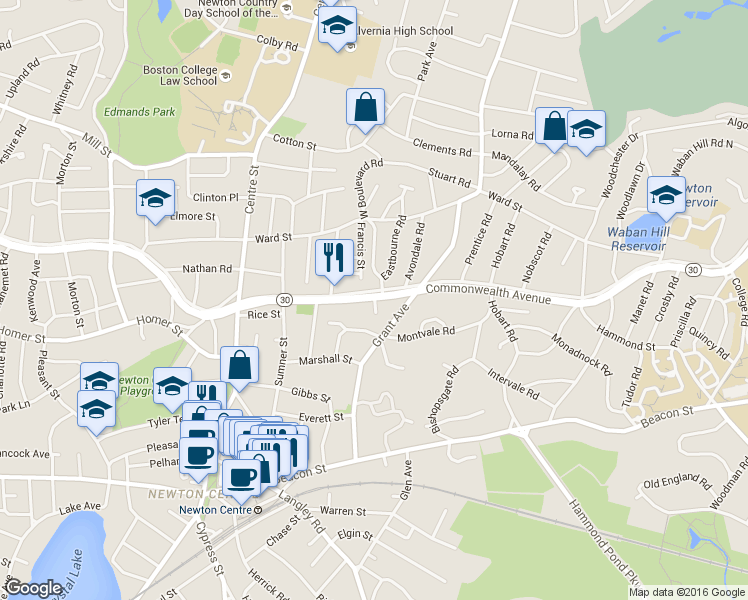 map of restaurants, bars, coffee shops, grocery stores, and more near 516 Commonwealth Avenue in Newton
