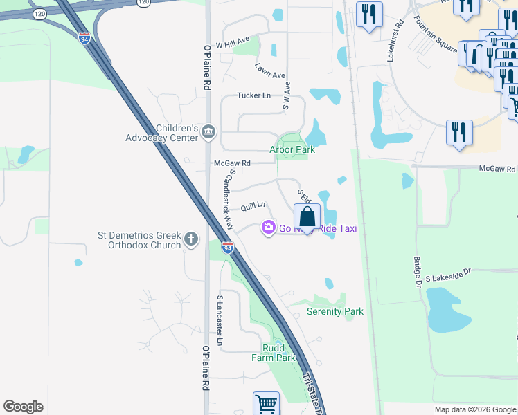 map of restaurants, bars, coffee shops, grocery stores, and more near 4471 West Quill Lane in Waukegan