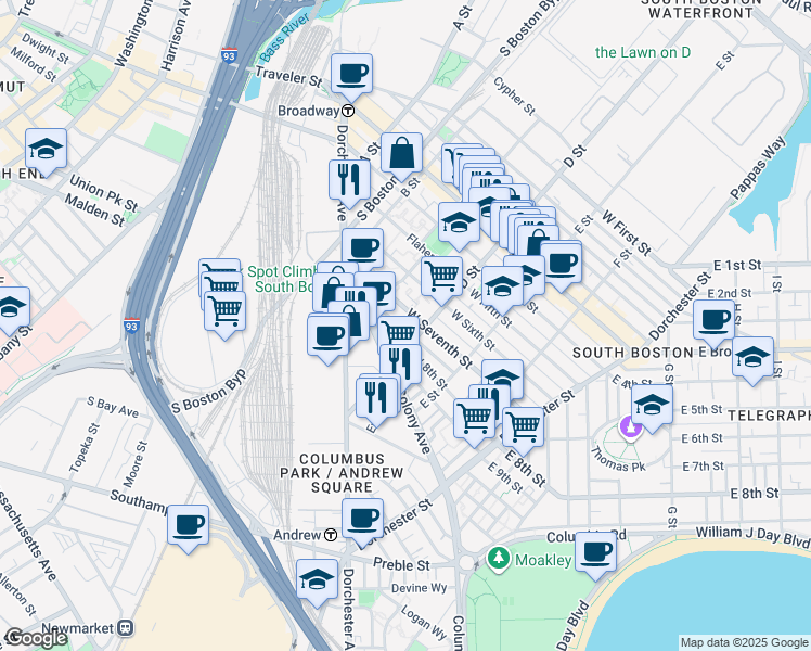 map of restaurants, bars, coffee shops, grocery stores, and more near 84 West 8th Street in Boston