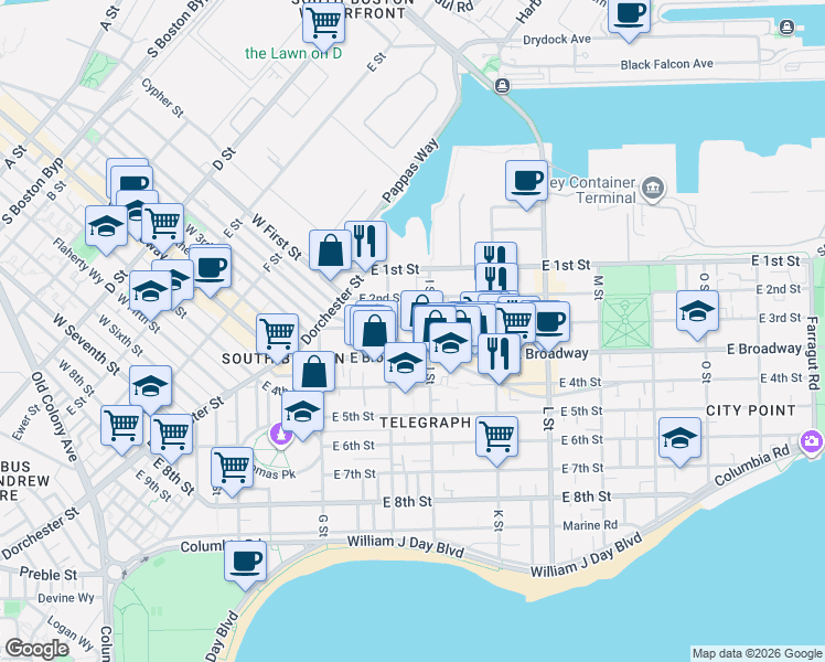 map of restaurants, bars, coffee shops, grocery stores, and more near in Boston