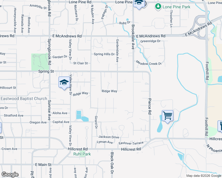 map of restaurants, bars, coffee shops, grocery stores, and more near 2278 Ridge Way in Medford