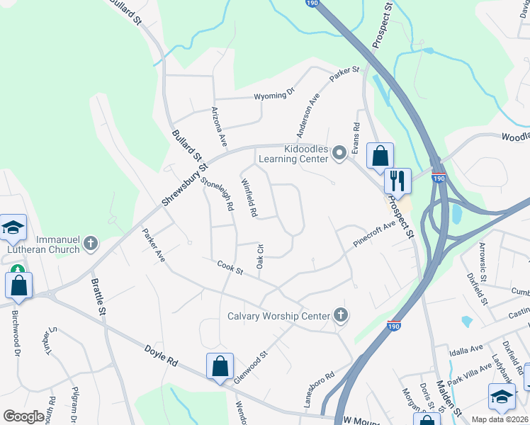 map of restaurants, bars, coffee shops, grocery stores, and more near 85 Woodridge Road in Holden