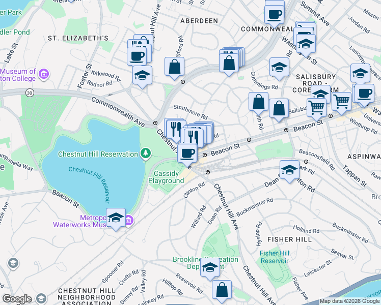 map of restaurants, bars, coffee shops, grocery stores, and more near in Boston