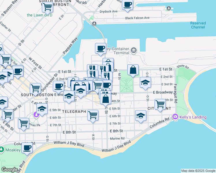 map of restaurants, bars, coffee shops, grocery stores, and more near in Boston